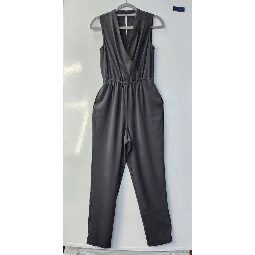 Peter Som Black Sleeveless Surplice V-Neck Elastic Waist Jumpsuit Size 8